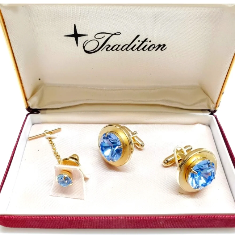 TRADITION Vintage 70's Cufflinks and Tie Pin Set New